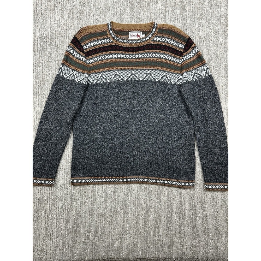 The Alpaca Connection Handmade Peru Fair Isle Sweater Mens Large Gray Wool Blend